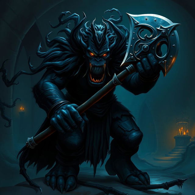 An orc made of dark shadows, illustrated in a Dungeons and Dragons art style