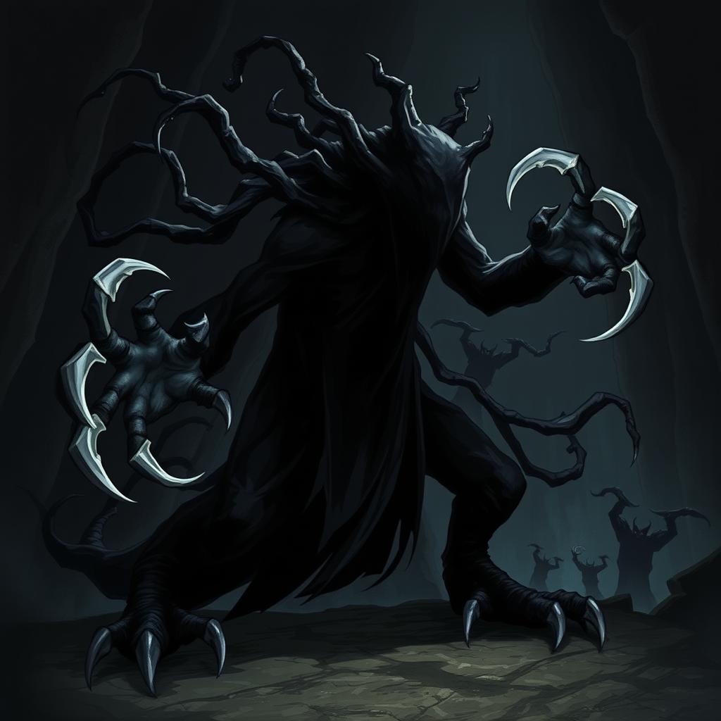 A living shadow with razor sharp claws, illustrated in a Dungeons and Dragons style