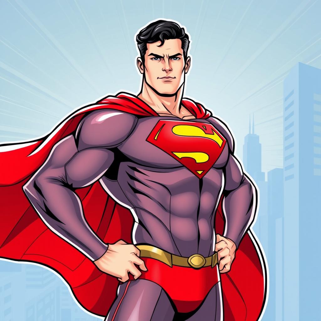 A dynamic comic style illustration of Superman wearing a sleek, modern suit