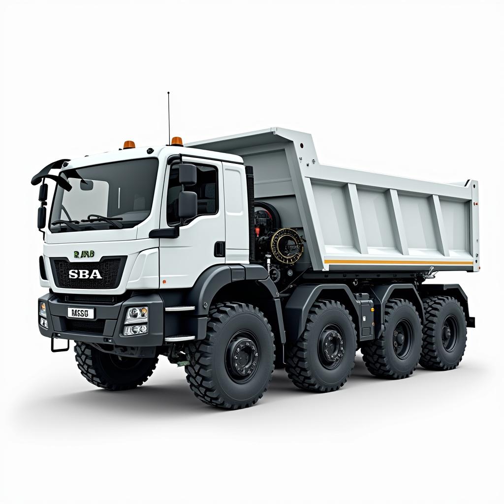 An electrical dump truck with a 15 cubic meter capacity, featuring a sleek white cabin that showcases its intricate design and components