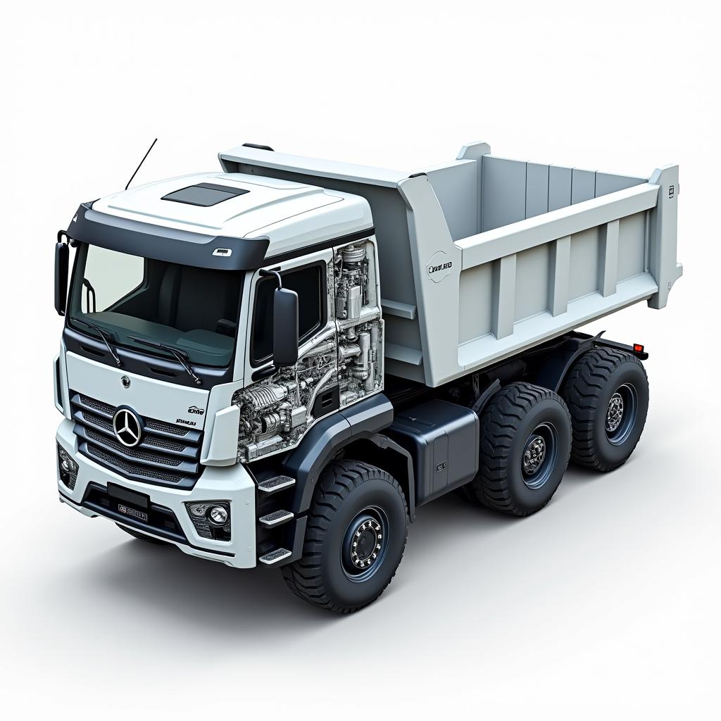 An impressive full electric dump truck with a capacity of 15 cubic meters, featuring a sleek white cabin that showcases its intricate design and components