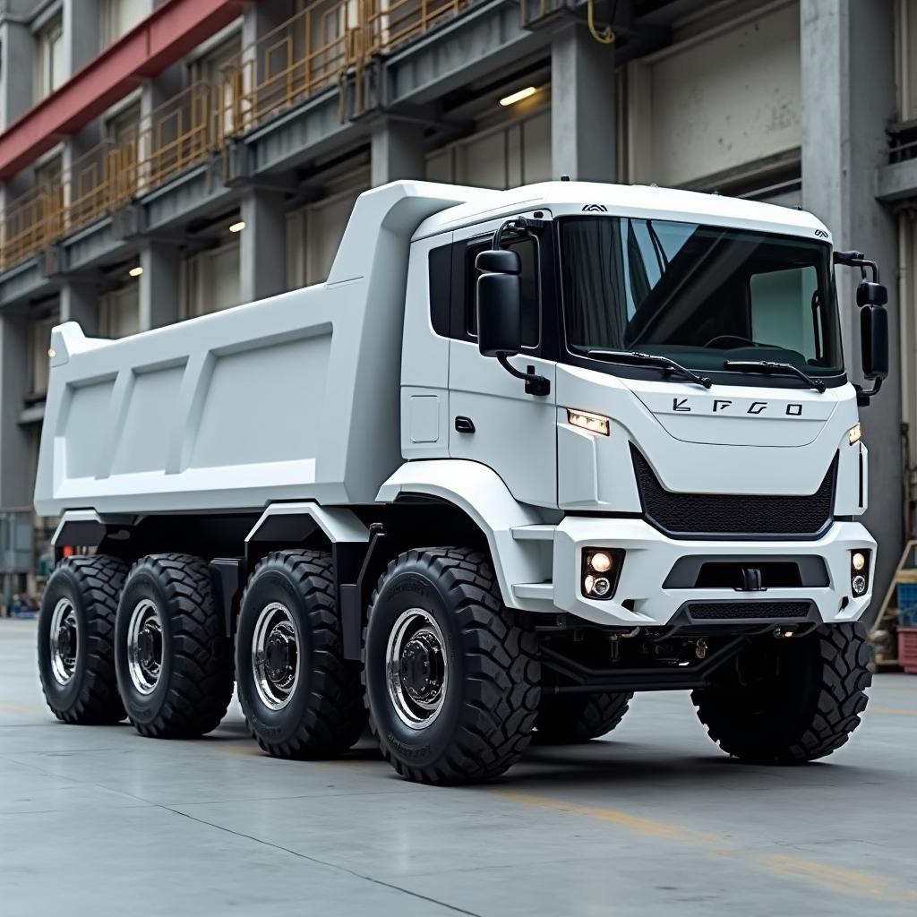 An amazing full electrical dump truck with a capacity of 15 cubic meters, featuring six wheels and six powerful in-wheel engines for enhanced performance