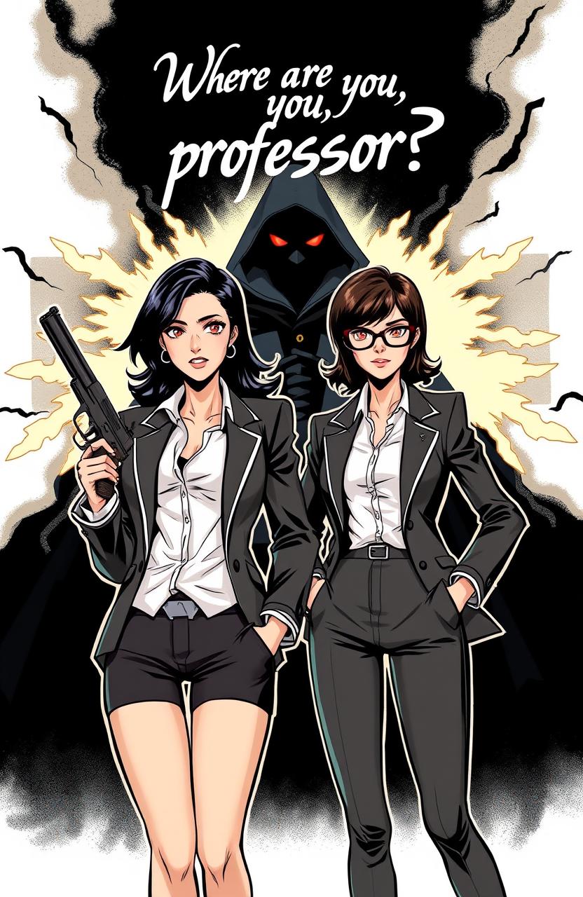In a dynamic comic book style illustration, two women are depicted standing confidently