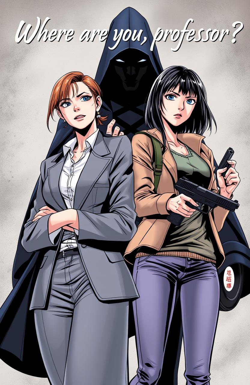 A dynamic comic book scene featuring two women as the central characters