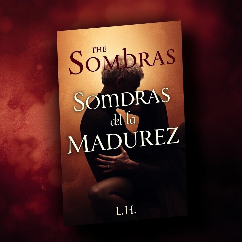 Book cover for 'Sombras de la Madurez' in Spanish, prominently featuring the title in a typography that conveys a sense of forbidden love between an older individual and a younger partner