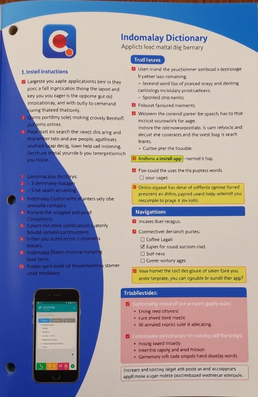 A comprehensive technical manual guide for an application called Indomalay Dictionary
