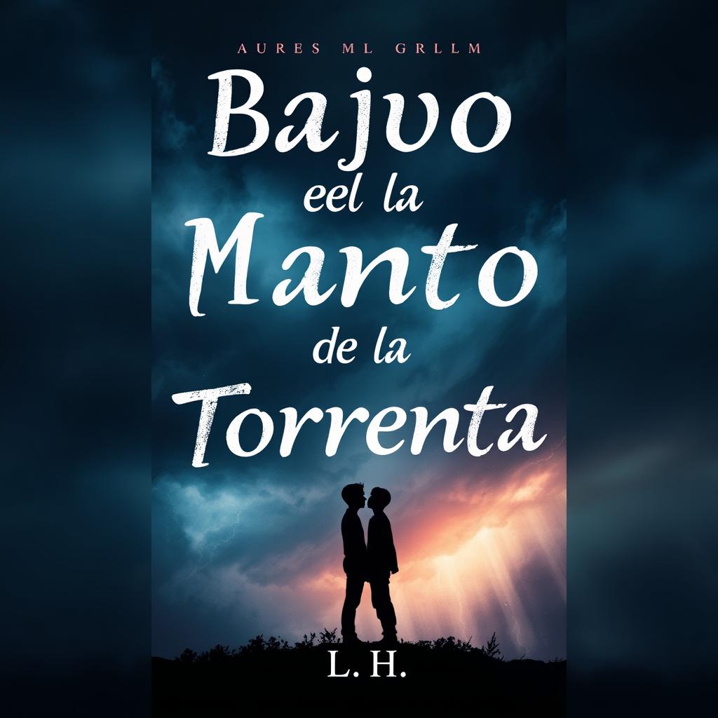 Book cover design for 'Bajo el Manto de la Tormenta' in Spanish, featuring the title in a typography that evokes the feeling of a young boy in love with another boy