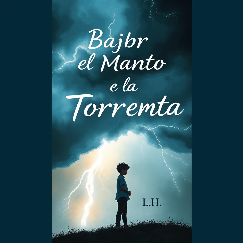 Book cover design for 'Bajo el Manto de la Tormenta' in Spanish, featuring the title in a typography that conveys the feeling of a young boy in love with another boy
