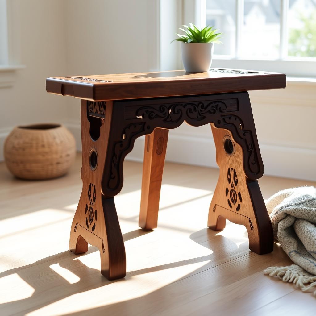 Elevate Your Space: Intricate Foldable Wooden Stool