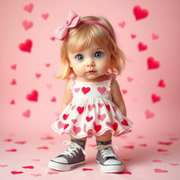 A charming little blonde girl with bright blue eyes, styled in a cute Sanrio-inspired design