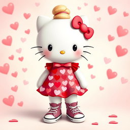A unique depiction of Hello Kitty featuring a stylish blonde bun hairstyle, without ears or whiskers, creating a distinct look
