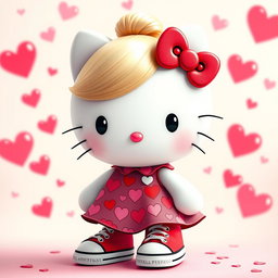 A unique depiction of Hello Kitty featuring a stylish blonde bun hairstyle, without ears or whiskers, creating a distinct look