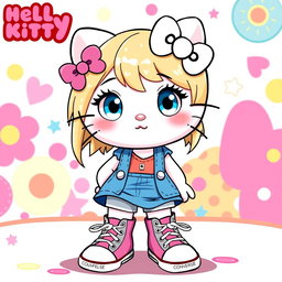 A whimsical Hello Kitty girl character featuring adorable blonde hair and bright blue eyes