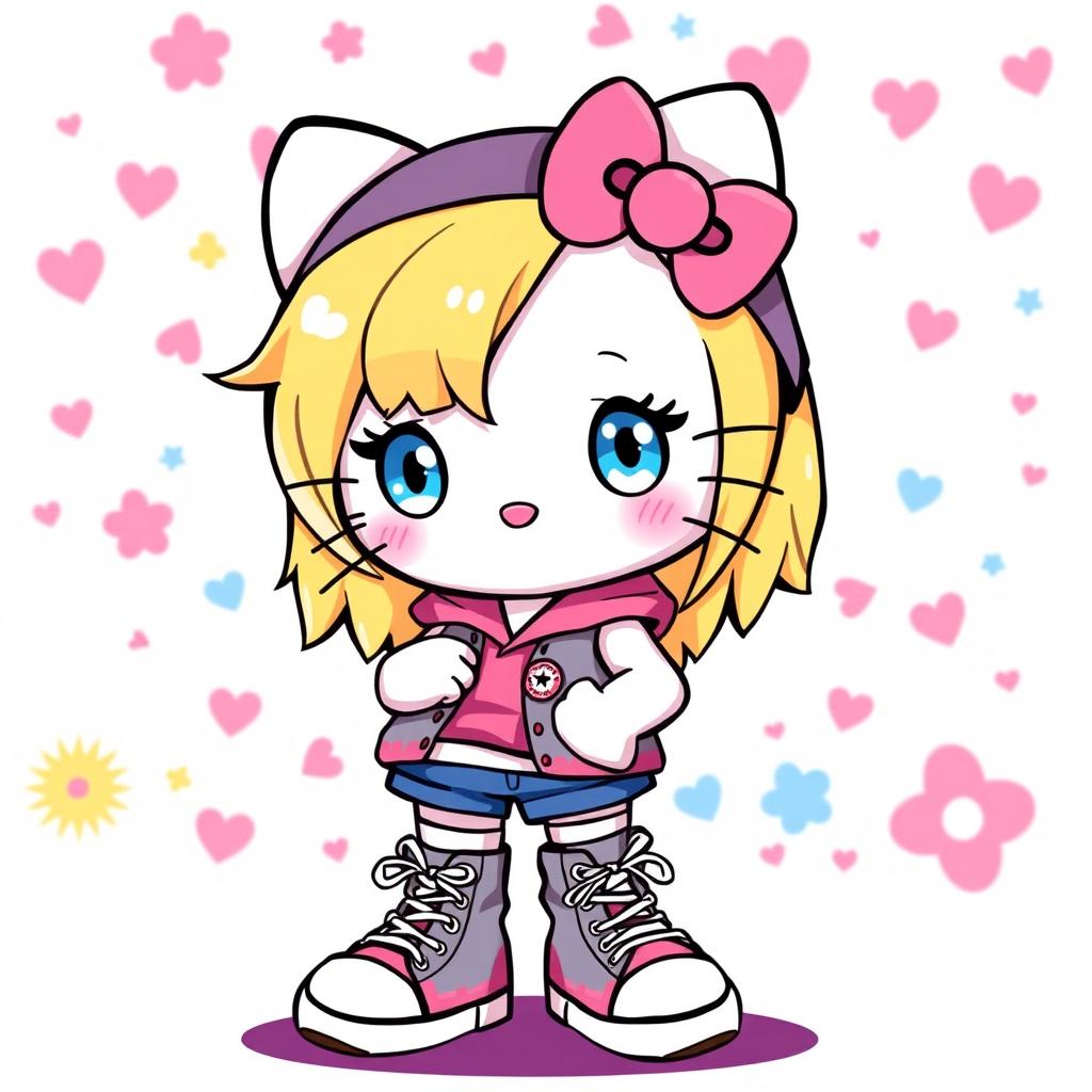 A whimsical Hello Kitty girl character featuring adorable blonde hair and bright blue eyes