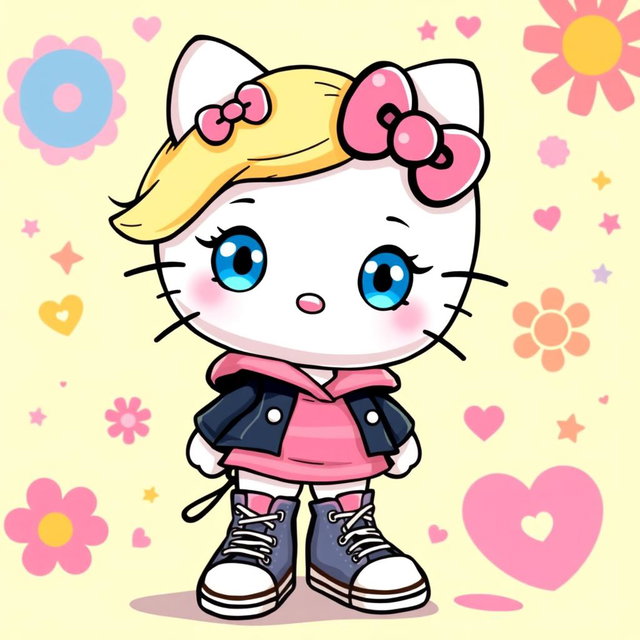A whimsical Hello Kitty girl character featuring adorable blonde hair and bright blue eyes