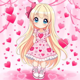 A lovely Sanrio girl character with long, flowing blonde hair and captivating blue eyes, designed without ears for a unique touch