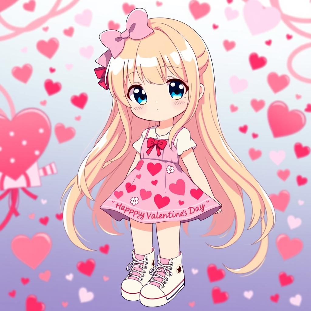 A lovely Sanrio girl character with long, flowing blonde hair and captivating blue eyes, designed without ears for a unique touch