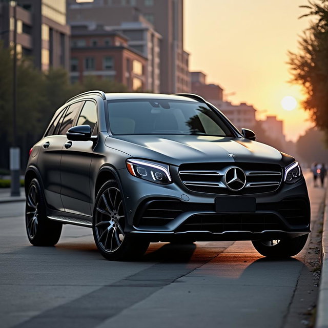 A 2019 Mercedes-Benz GLC in matte graphite gray finish, showcasing sleek and modern lines