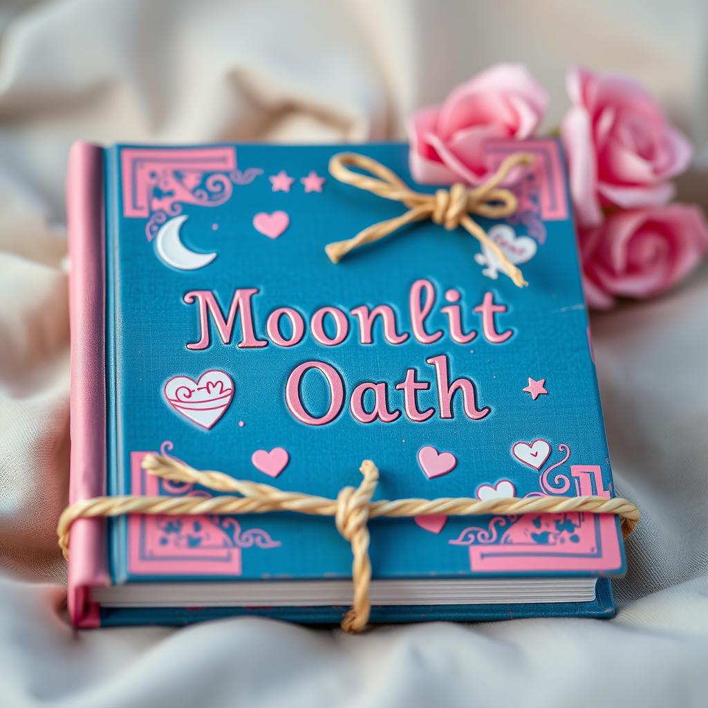 A blue and pink book with the words 'Moonlit Oath' artistically embossed on the cover
