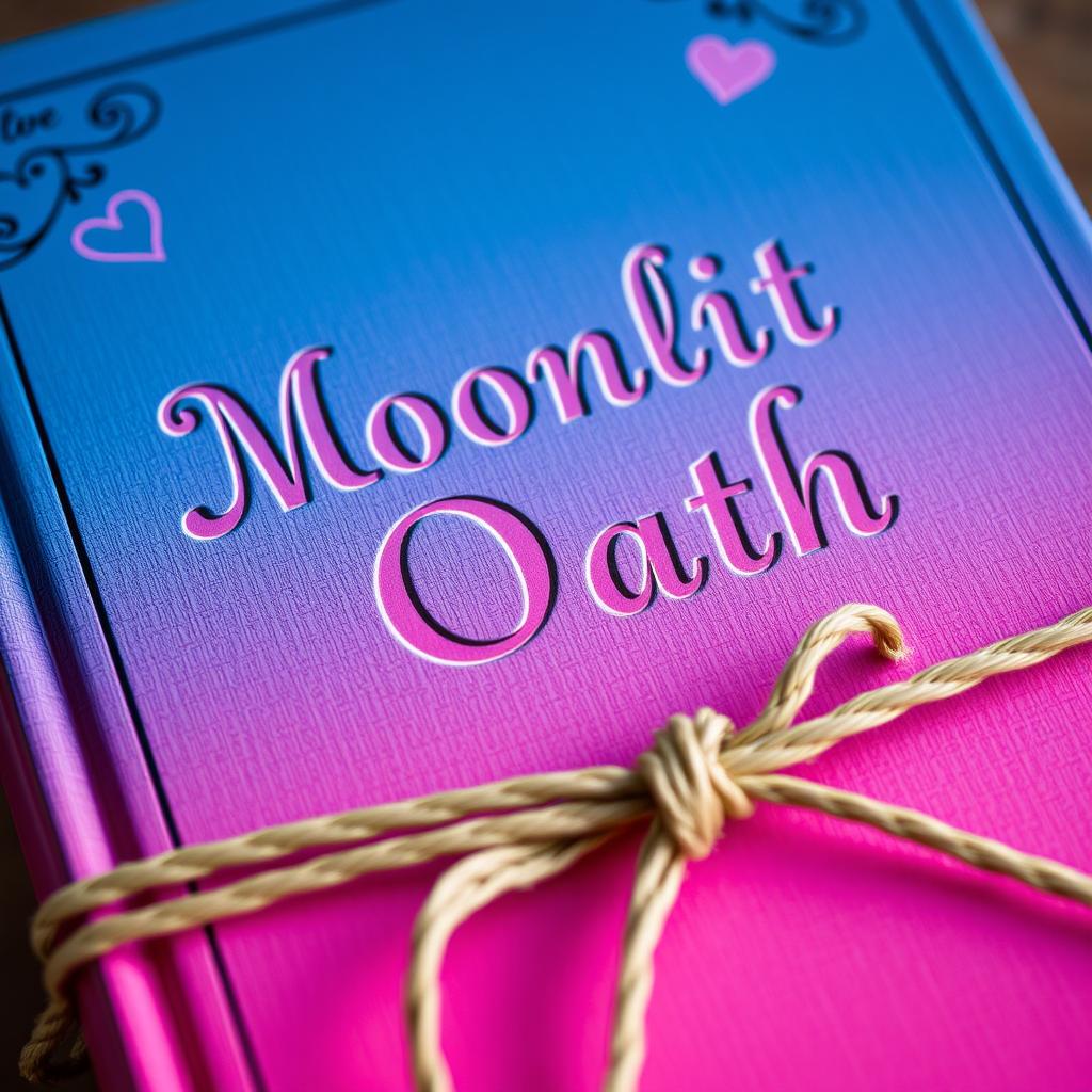 A close-up image of a blue and pink book featuring the words 'Moonlit Oath' elegantly embossed on the cover