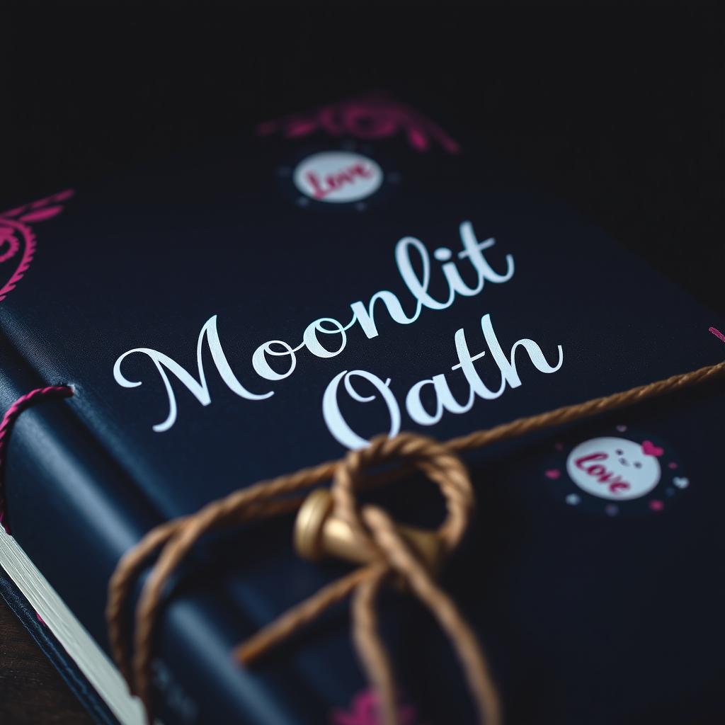 A close-up image of a dark blue and pink book featuring the words 'Moonlit Oath' elegantly written in white bold calligraphy font across the cover