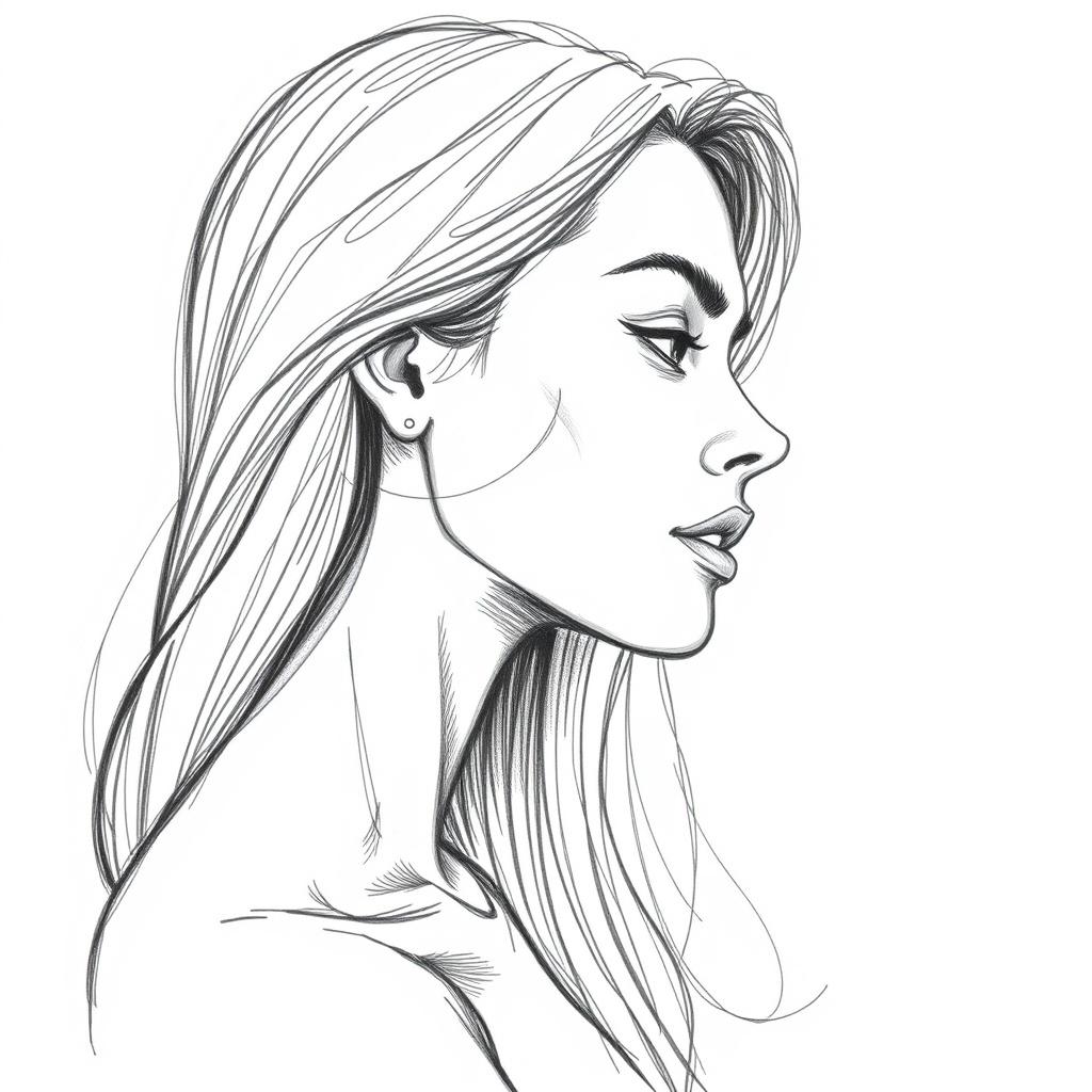 A detailed sketch of the side profile of a woman, capturing the graceful lines of her face