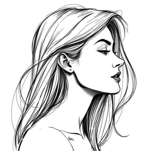 A detailed sketch of the side profile of a woman, capturing the graceful lines of her face