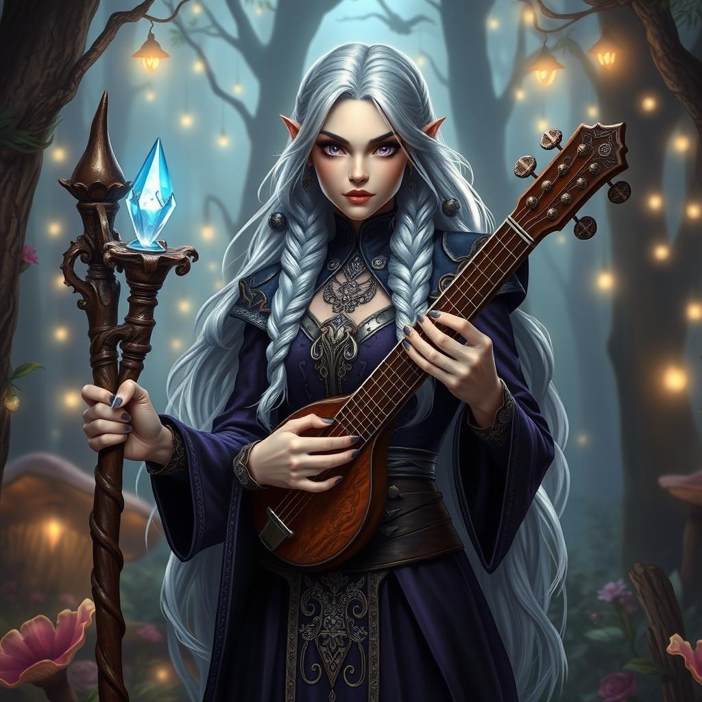 Enchanting High Elf Warlock Bard in a Mystical Forest