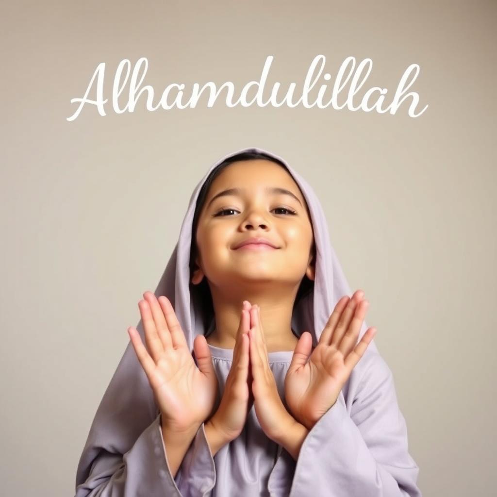 A beautiful girl praying with her hands raised, embodying a sense of serenity and gratitude