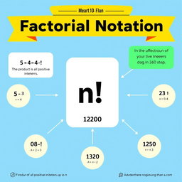 An educational infographic illustrating Factorial Notation