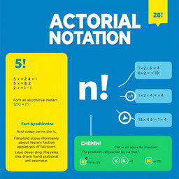 An educational infographic illustrating Factorial Notation