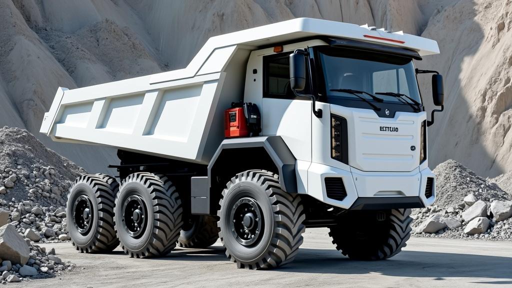 An electric dump truck with a capacity of 15 cubic meters, featuring six wheels and three axles for enhanced stability and load capacity