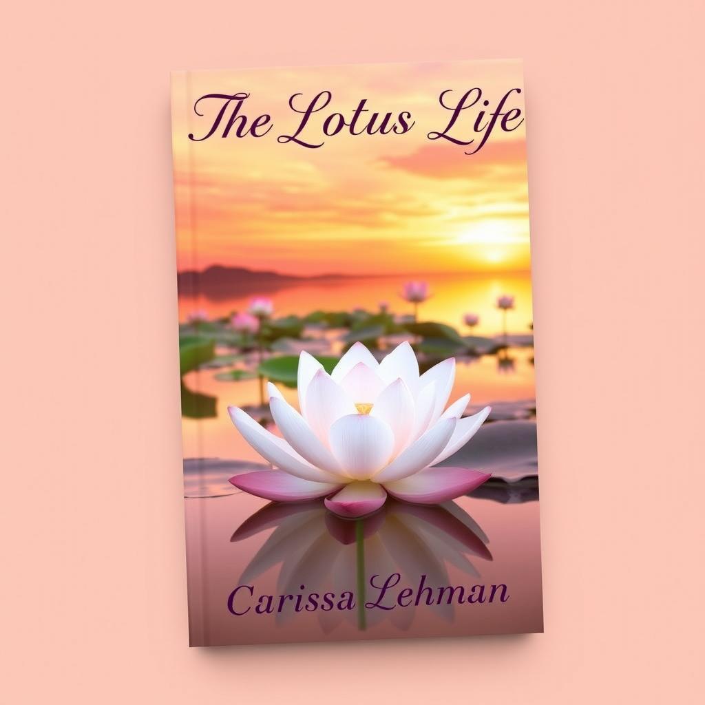 A serene and soft-colored book cover featuring a sunset background