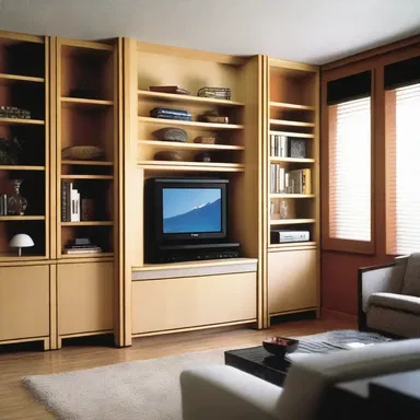 The modern living room had a sleek VCR incorporated into the built-in wall unit.