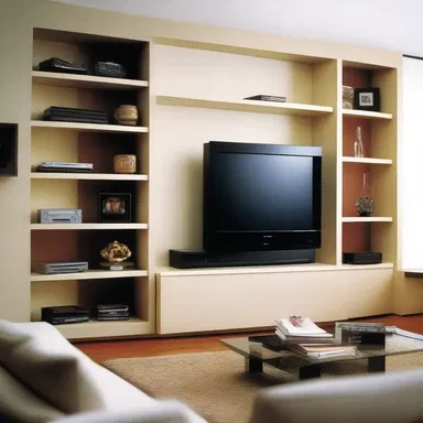 The modern living room had a sleek VCR incorporated into the built-in wall unit.