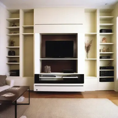 The modern living room had a sleek VCR incorporated into the built-in wall unit.