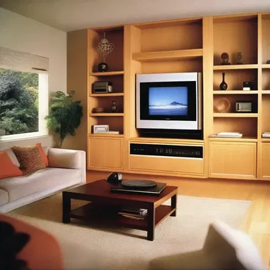 The modern living room had a sleek VCR incorporated into the built-in wall unit.