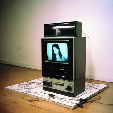 The artist incorporated a VCR into their installation piece, playing a looped video.