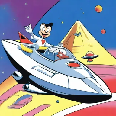 The cartoon character had a VCR-shaped spaceship to travel between animated dimensions.