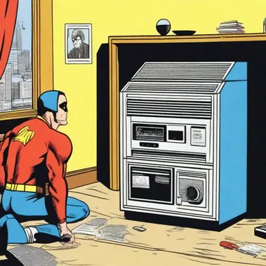 The superhero's secret hideout had a high-tech VCR for analyzing surveillance footage.