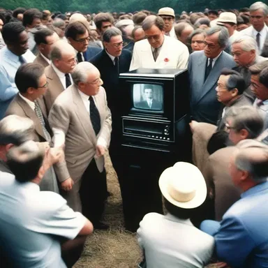 During the historical event, people gathered around a VCR to watch a momentous speech.