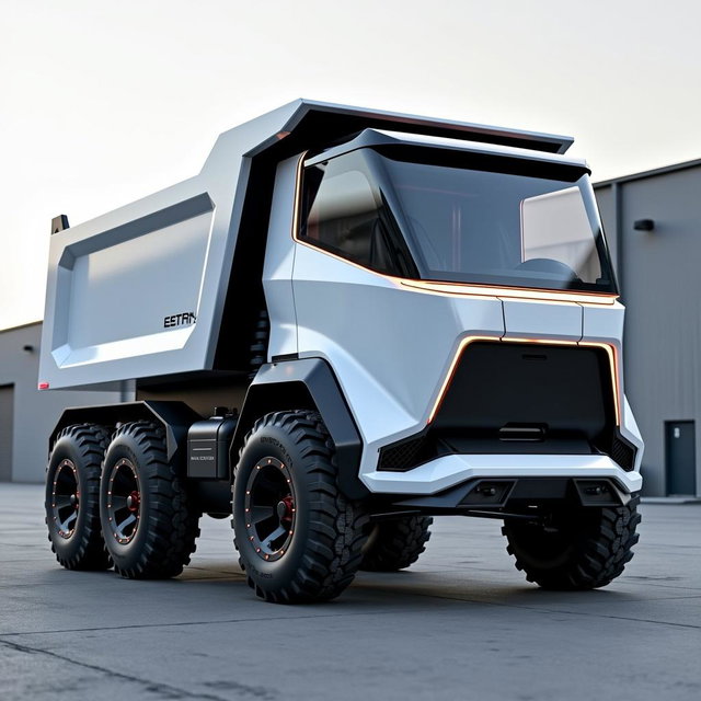 A next-generation electric dump truck with a capacity of 15 cubic meters, featuring six sturdy wheels for optimal performance