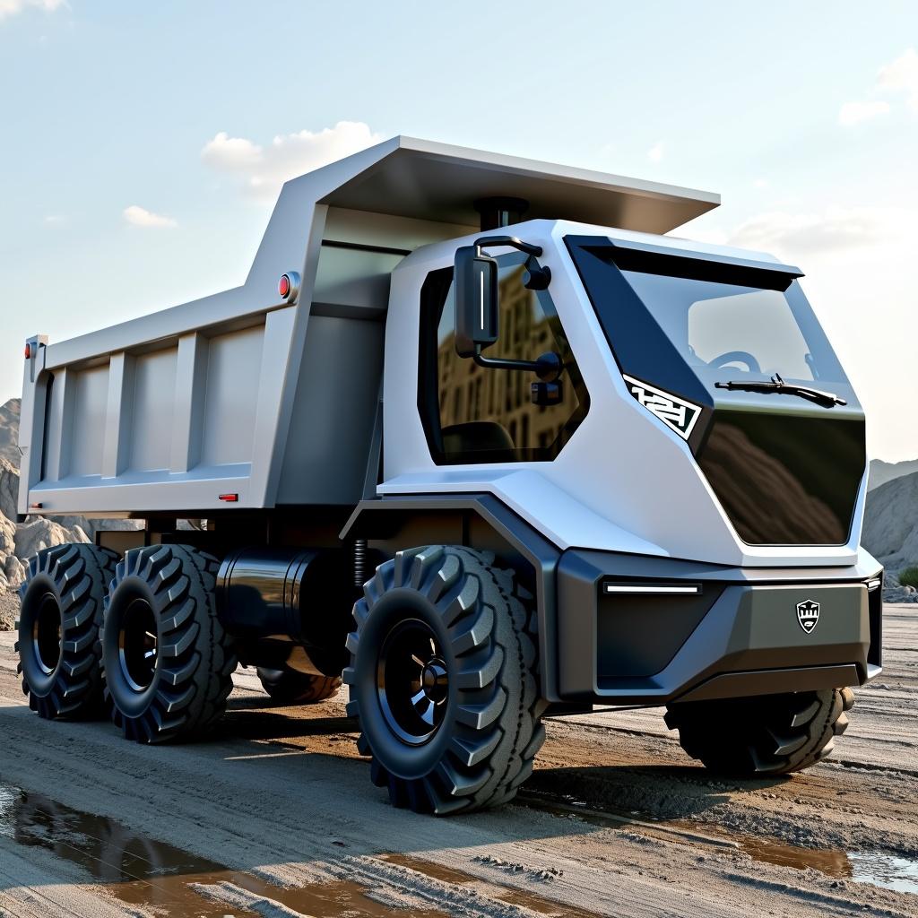 A next-generation electric dump truck with a capacity of 15 cubic meters, featuring six large wheels designed for heavy-duty applications
