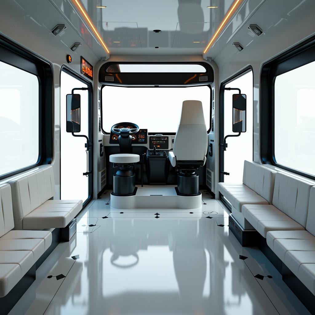 The interior of a modern electric dump truck cabin designed for heavy-duty tasks, featuring advanced thermal insulation