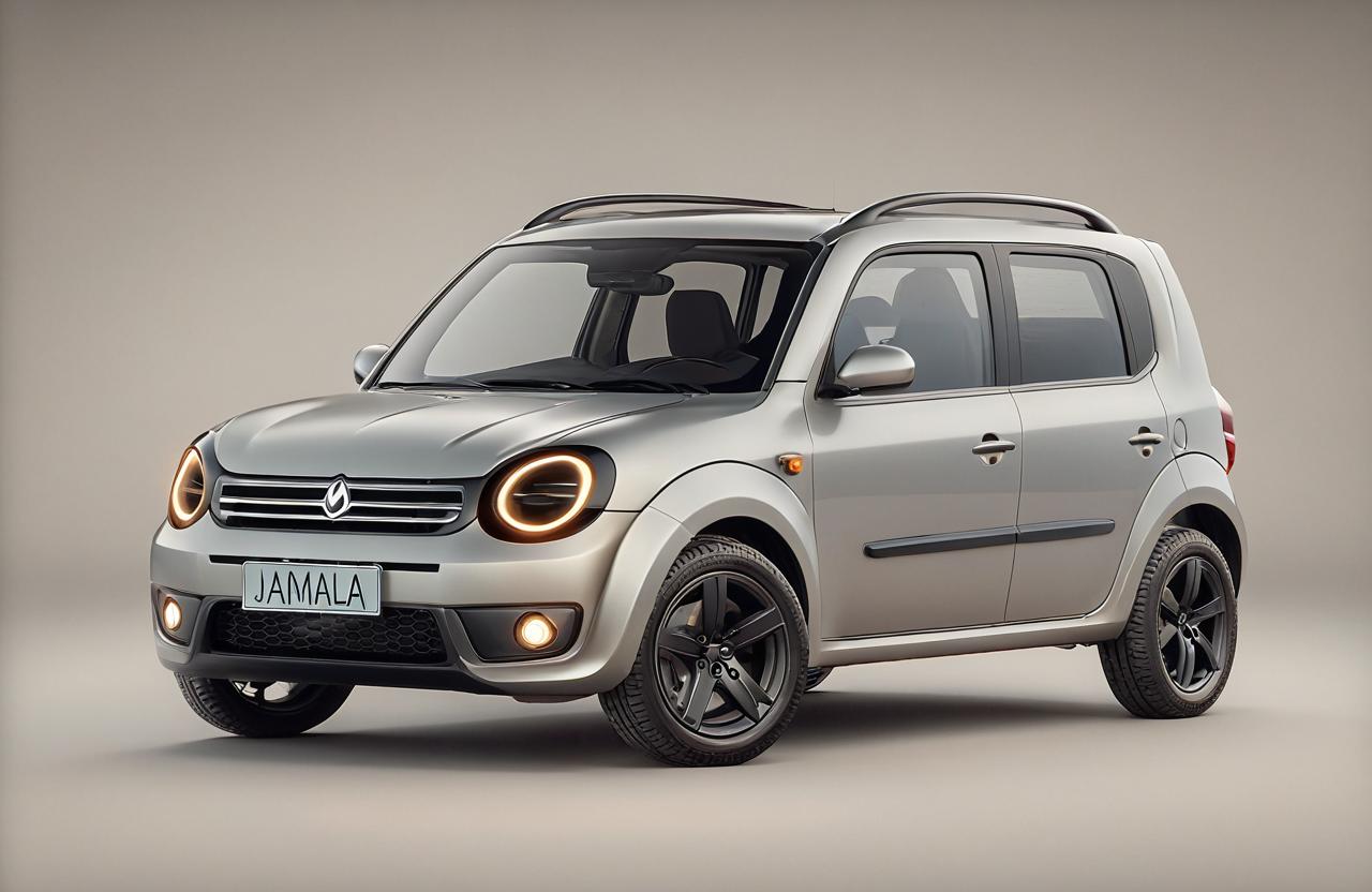 Recreate this car in a 3D render. Ultra-realistic image. Beige cream-colored background.