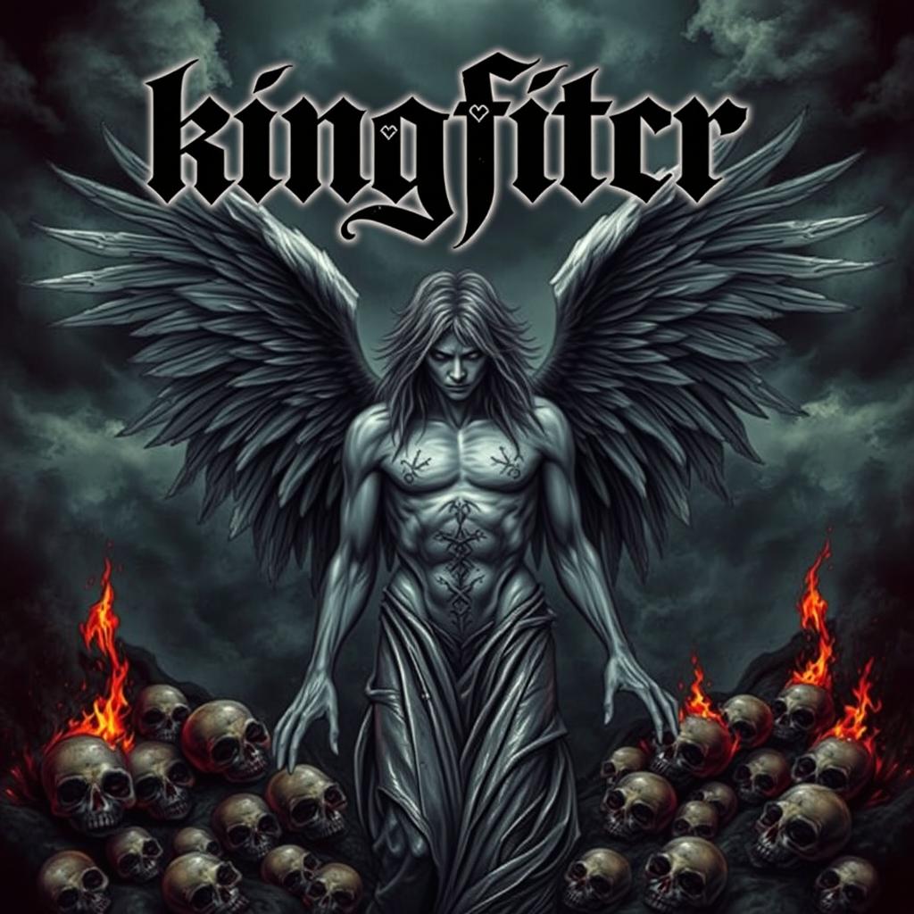 A fallen angel in a deathcore style, featuring dark, gothic elements