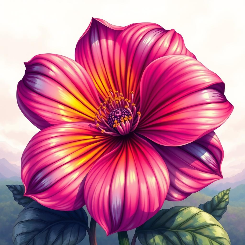 A stunningly intricate and vibrant illustration of a flower, showcasing unique and exotic details inspired by the style of Isira Tharupathi