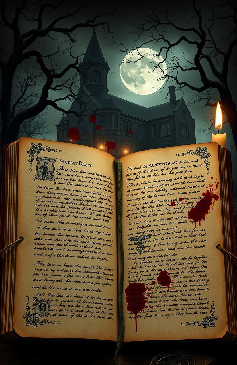 A vintage English student's diary from the 1800s, filled with haunting entries about mysterious happenings in a school