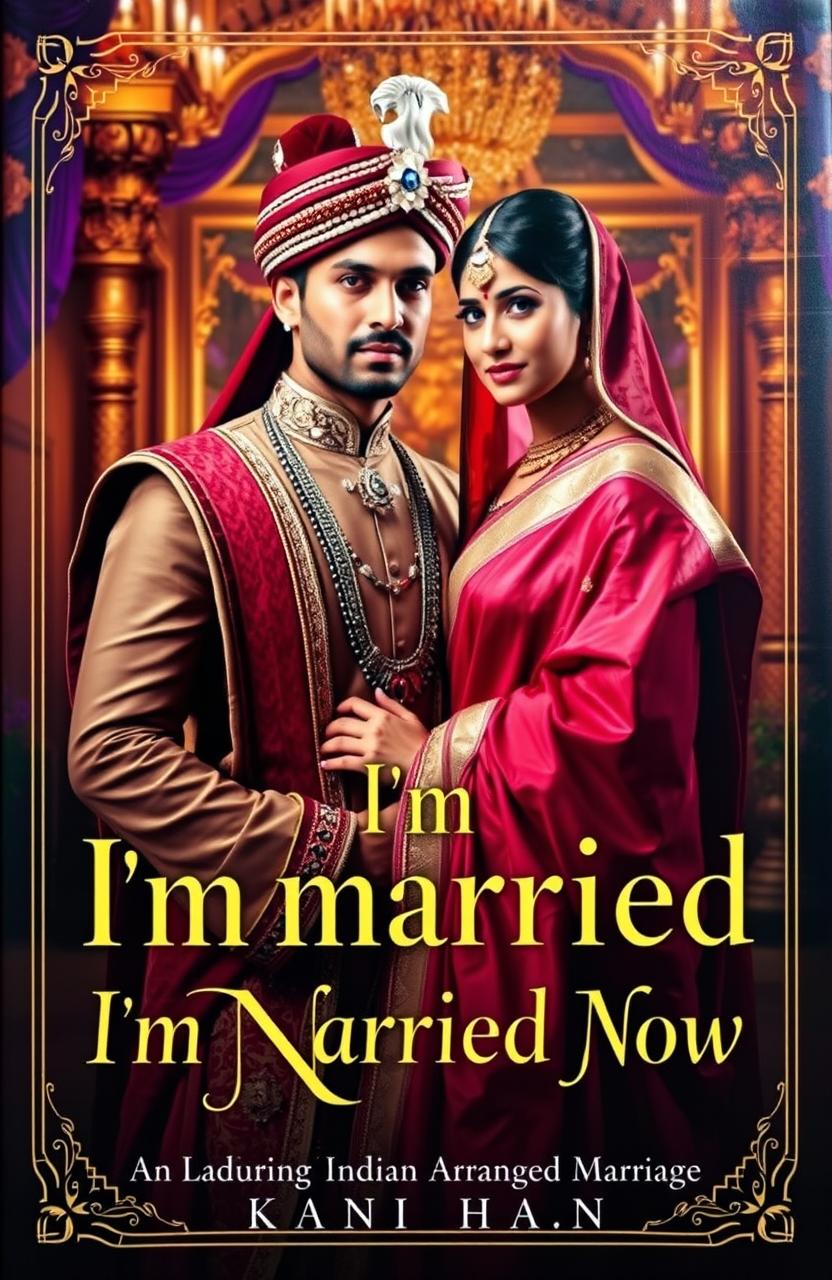A book cover depicting a dramatic, royal-themed scene focused on the male lead dressed in regal Indian attire, complete with intricate embellishments and a royal turban, exuding confidence and authority