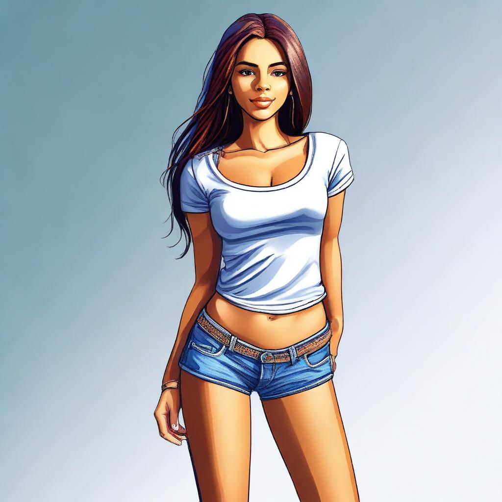 A digital art piece depicting a college-aged girl